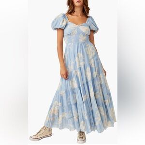 Free People Sundrenched Floral Tiered Maxi Sundress Sky Combo